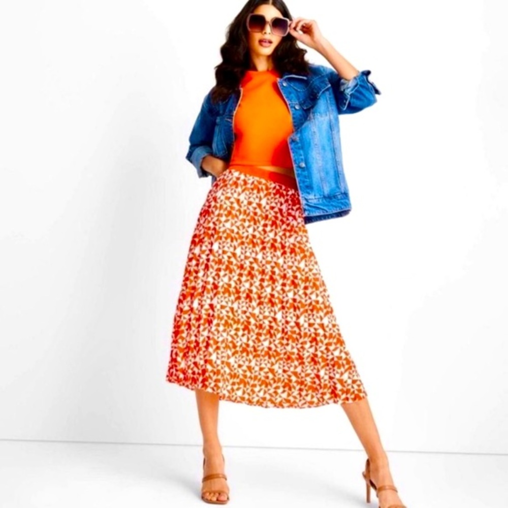 Floral A-Line Skirt - Orange and White
